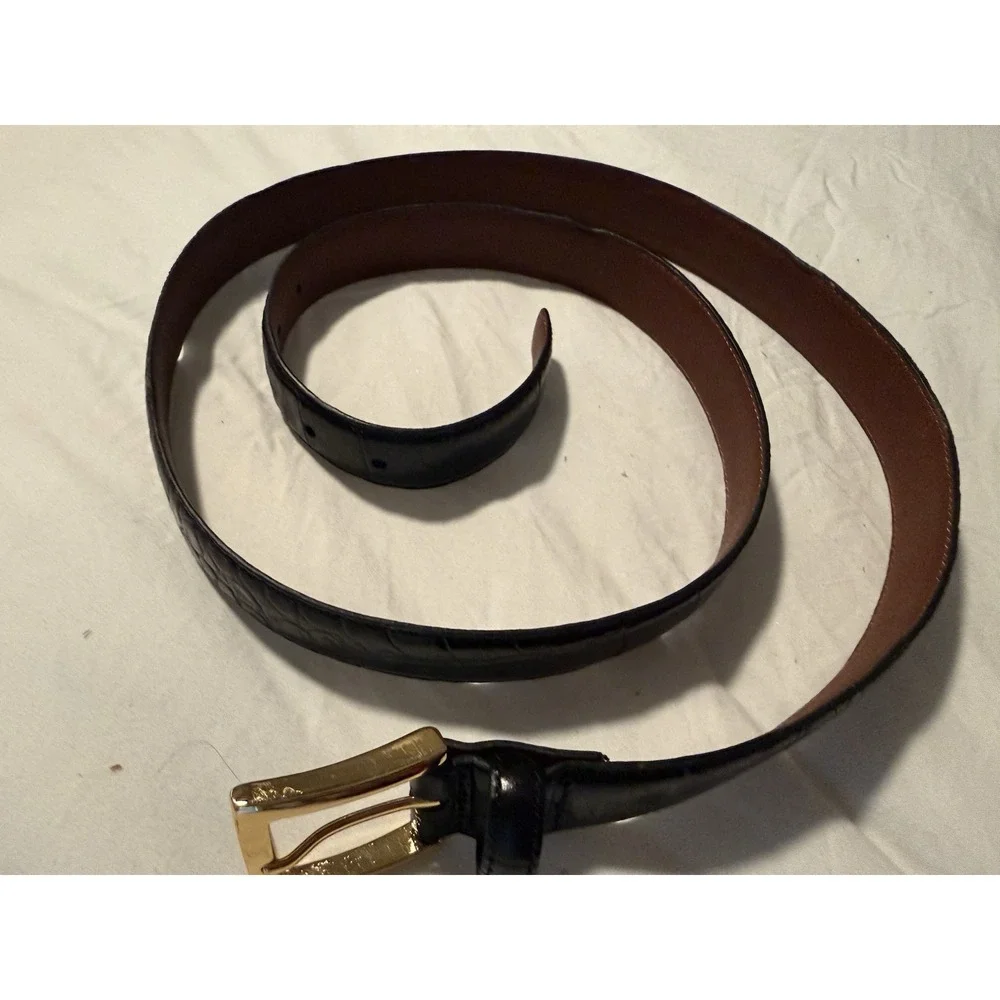 Belt JOS. A. BANK Dark brown Croc Genuine Italian Leather Gold Buckle sz 46